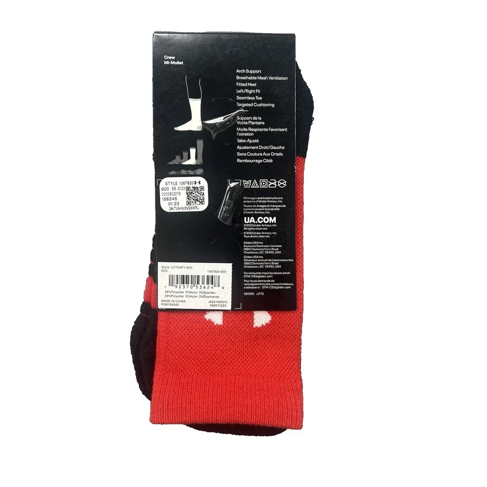NEW Under Armour UA‎ Team Athletic Crew Socks Red  Men's Size 7-8.5 Women  6-10